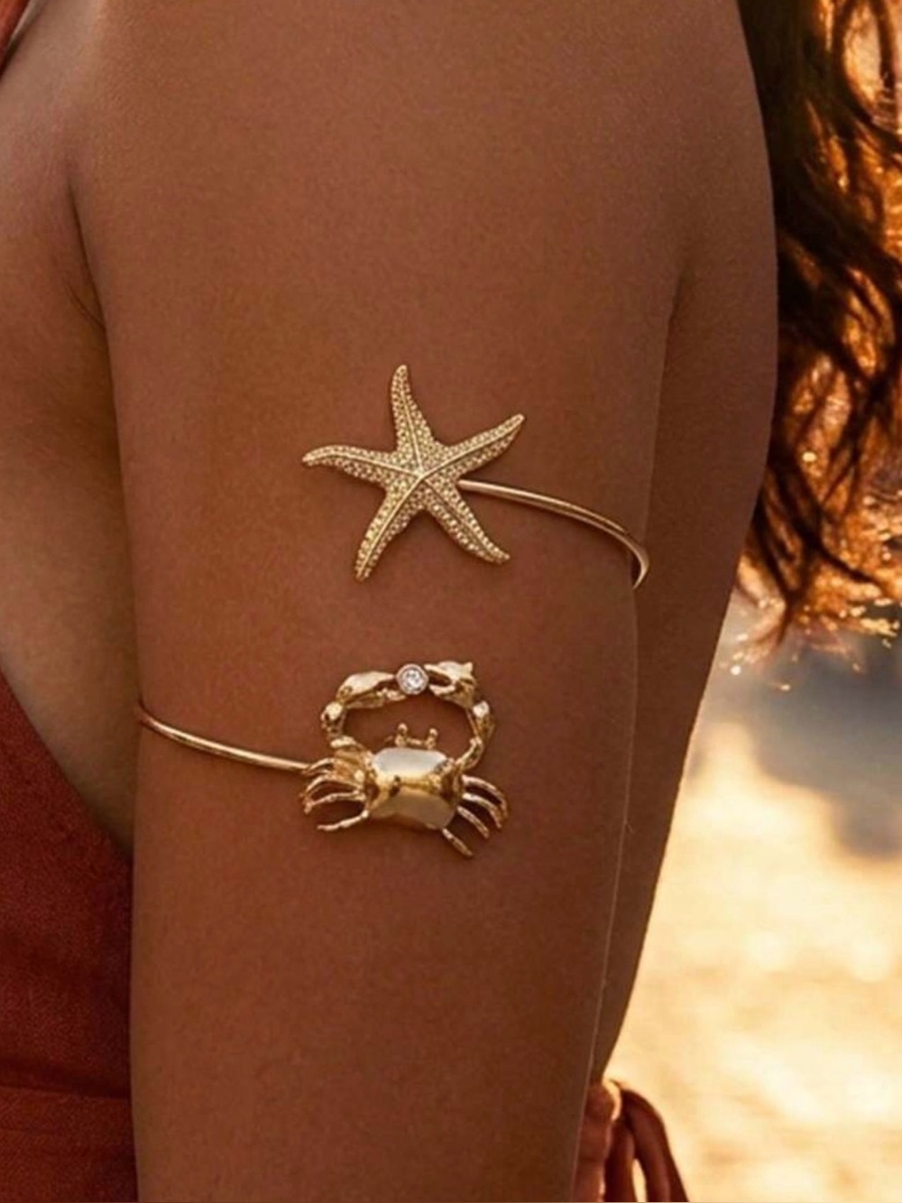 Anthropologie Gold Starfish and Crab Arm Cuff Bracelet